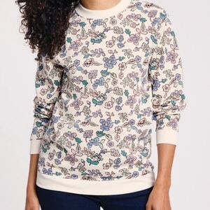 Blair Cream Floral Crewneck Sweater with Blue & Teal Accents sz Large